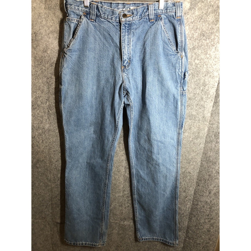 Carhartt Jeans Men's 34x34 Blue Loose Straight Workwear Pants Denim 104941-H83